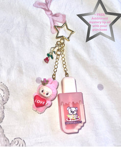 rose pink labubu lippie bag charm