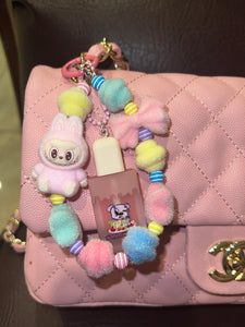 flocked pink bubu lippie bag charm