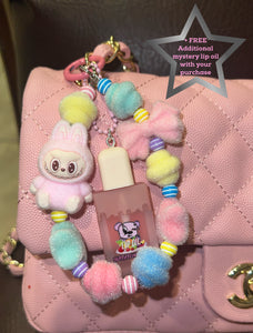 flocked pink bubu lippie bag charm