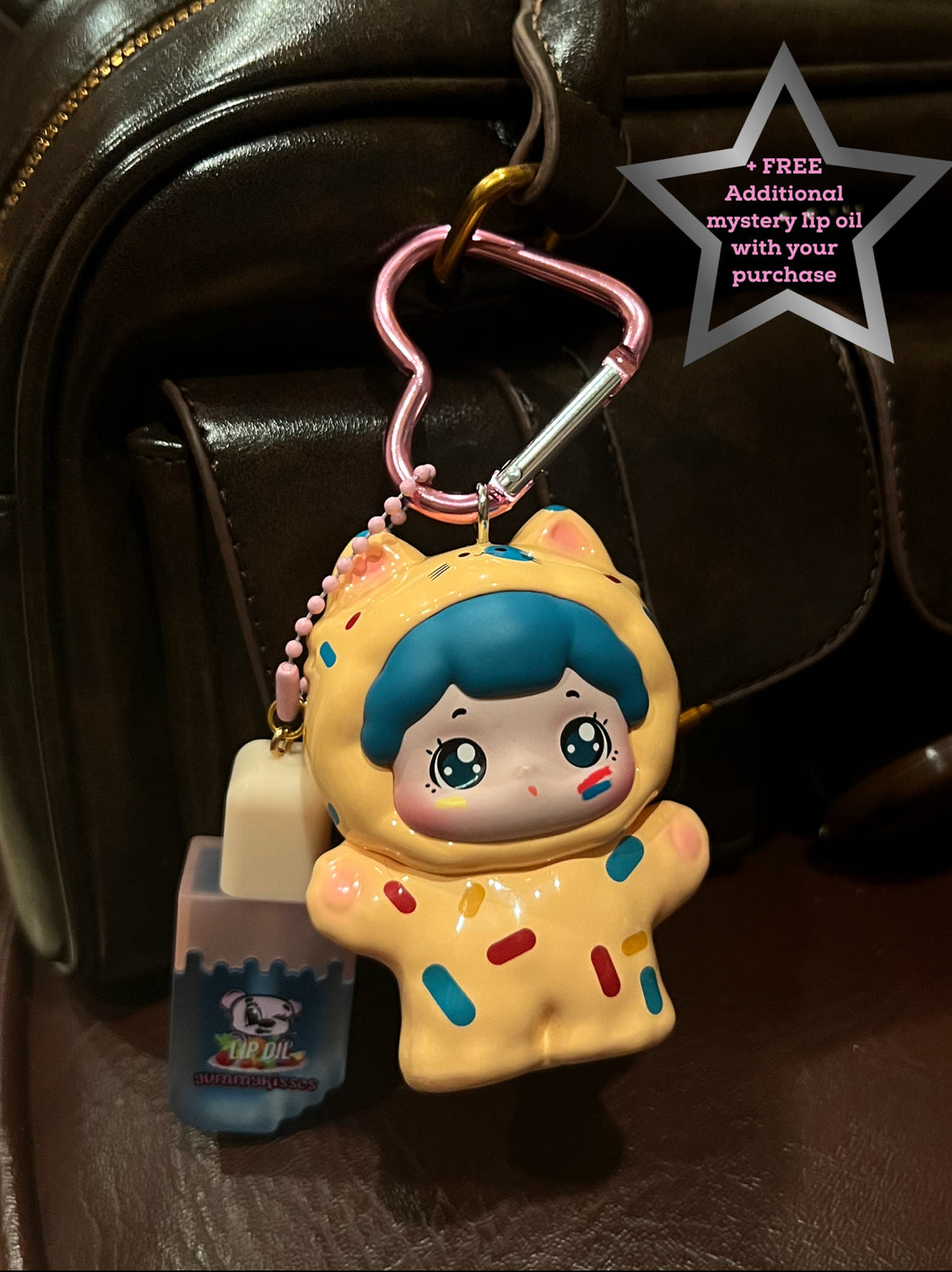 Sprinkled kitty bao bao lippie bag charm ￼