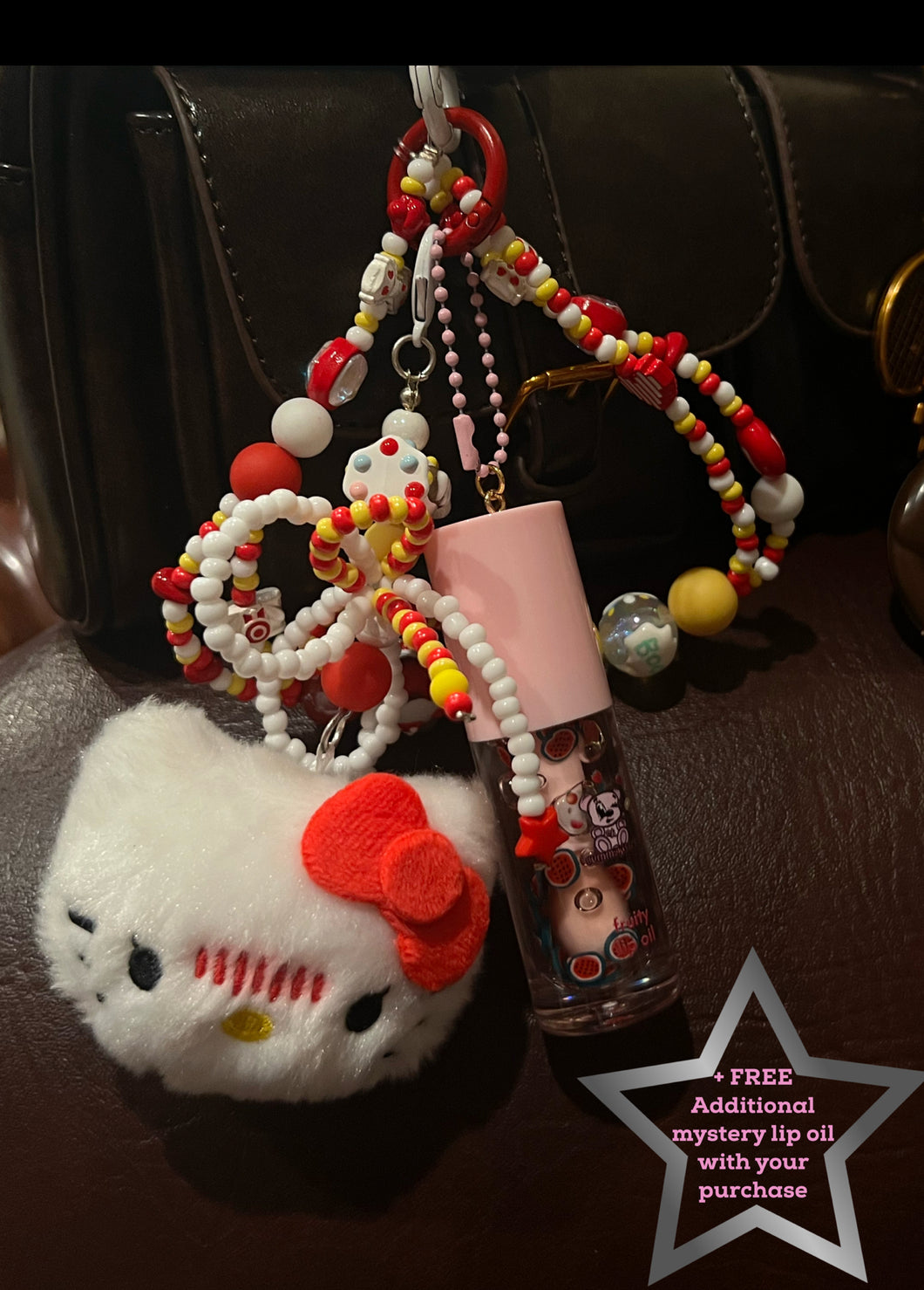 hk watermelon beaded lippie bag charm